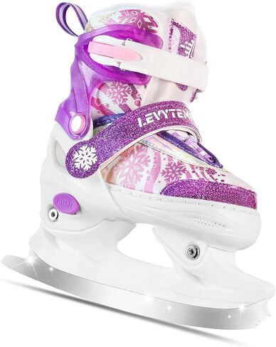 Adjustable Ice Skates for Kids Boys Girls - Warm Fleece Lined, 4 Size Adjustable Beginner Snowflake Blades Ankle Support Figure Skates for Outdoor and Rink in Kuwait
