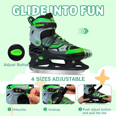 Adjustable ice Skates for Kids Boys Girls, 4 Size Triple Protection Beginner Figure Blades with Ankle Support for Outdoor and Rink in Kuwait