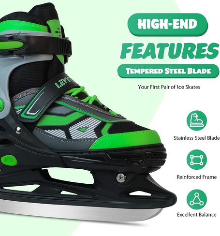 Adjustable ice Skates for Kids Boys Girls, 4 Size Triple Protection Beginner Figure Blades with Ankle Support for Outdoor and Rink in Kuwait