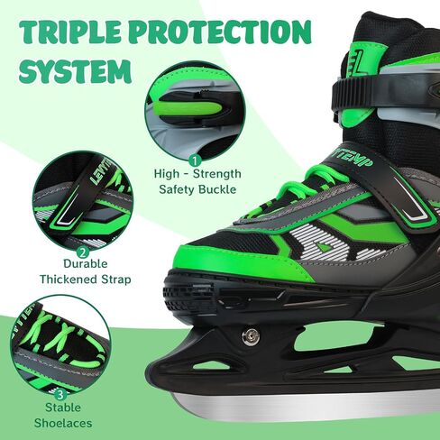 Adjustable ice Skates for Kids Boys Girls, 4 Size Triple Protection Beginner Figure Blades with Ankle Support for Outdoor and Rink in Kuwait