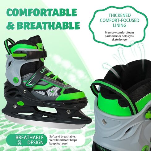 Adjustable ice Skates for Kids Boys Girls, 4 Size Triple Protection Beginner Figure Blades with Ankle Support for Outdoor and Rink in Kuwait
