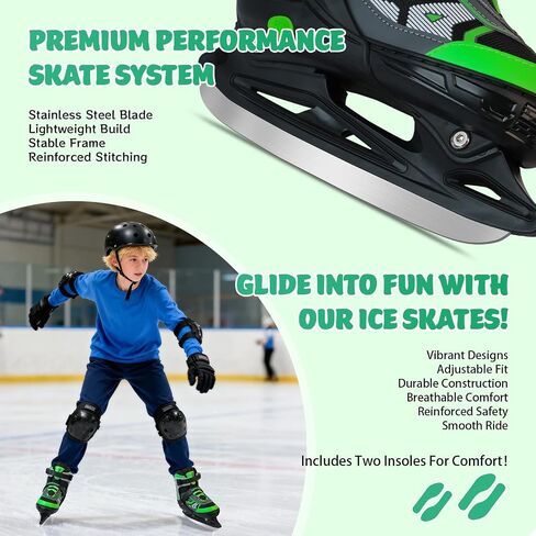 Adjustable ice Skates for Kids Boys Girls, 4 Size Triple Protection Beginner Figure Blades with Ankle Support for Outdoor and Rink in Kuwait