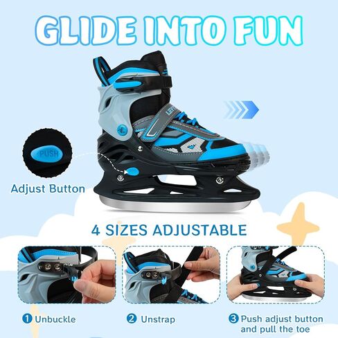 زلاجات ثلجية قابلة للتعديل للأطفال الأولاد والبنات، 4 شفرات حماية ثلاثية الحجم للمبتدئين مع دعم للكاحل للاستخدام في الهواء الطلق وحلبة التزلج in Kuwait