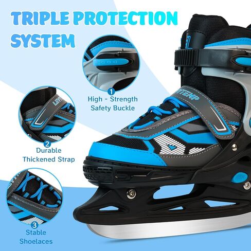 زلاجات ثلجية قابلة للتعديل للأطفال الأولاد والبنات، 4 شفرات حماية ثلاثية الحجم للمبتدئين مع دعم للكاحل للاستخدام في الهواء الطلق وحلبة التزلج in Kuwait