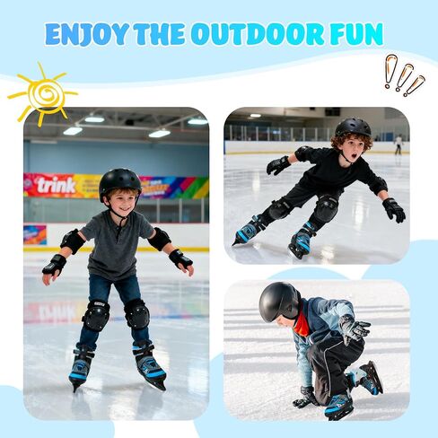 زلاجات ثلجية قابلة للتعديل للأطفال الأولاد والبنات، 4 شفرات حماية ثلاثية الحجم للمبتدئين مع دعم للكاحل للاستخدام في الهواء الطلق وحلبة التزلج in Kuwait