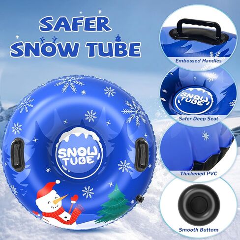 Snow Tube, Set of 3 Snowman Snow Tubes for Kids & Adults, Durable Cold-Resistant Inflatable Snow Sled, Sledding Heavy-Duty with Hard Bottom & Handles, Perfect Family Snow Toys Xmas Winter Gifts in Kuwait