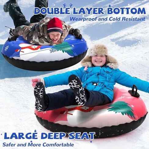 Snow Tube, Set of 3 Snowman Snow Tubes for Kids & Adults, Durable Cold-Resistant Inflatable Snow Sled, Sledding Heavy-Duty with Hard Bottom & Handles, Perfect Family Snow Toys Xmas Winter Gifts in Kuwait