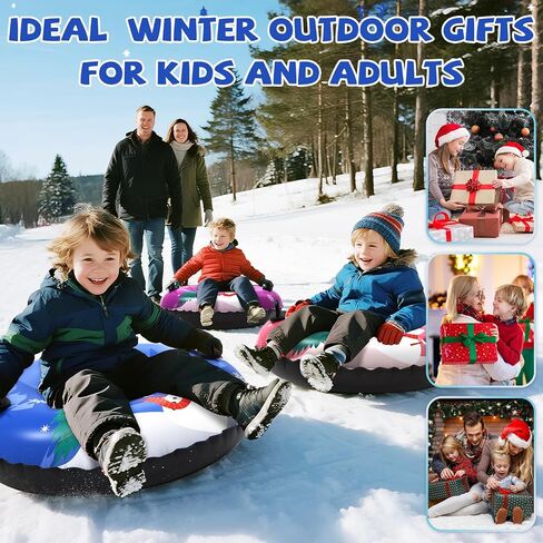 Snow Tube, Set of 3 Snowman Snow Tubes for Kids & Adults, Durable Cold-Resistant Inflatable Snow Sled, Sledding Heavy-Duty with Hard Bottom & Handles, Perfect Family Snow Toys Xmas Winter Gifts in Kuwait