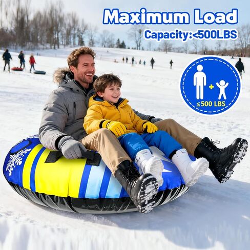 ZMLM Snow Tubes for Sledding Heavy Duty - 48'' Inflatable Snow Tube with Premium Canvas Cover for Kids Adults,Towable Snow Sled Thickened Bottom Winter Gift Outdoor Fun Toys for Boys Girls in Kuwait