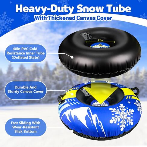 ZMLM Snow Tubes for Sledding Heavy Duty - 48'' Inflatable Snow Tube with Premium Canvas Cover for Kids Adults,Towable Snow Sled Thickened Bottom Winter Gift Outdoor Fun Toys for Boys Girls in Kuwait