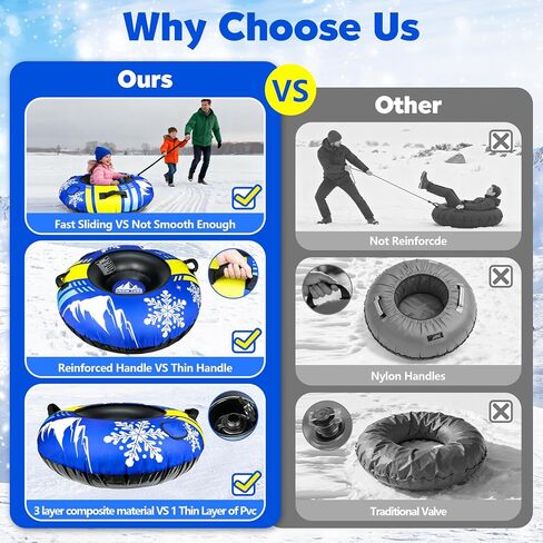 ZMLM Snow Tubes for Sledding Heavy Duty - 48'' Inflatable Snow Tube with Premium Canvas Cover for Kids Adults,Towable Snow Sled Thickened Bottom Winter Gift Outdoor Fun Toys for Boys Girls in Kuwait