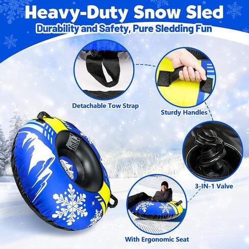 ZMLM Snow Tubes for Sledding Heavy Duty - 48'' Inflatable Snow Tube with Premium Canvas Cover for Kids Adults,Towable Snow Sled Thickened Bottom Winter Gift Outdoor Fun Toys for Boys Girls in Kuwait