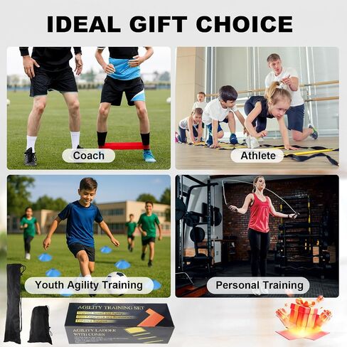 Speed Agility Training Equipment Set, Agility Ladder 20ft, 12 Football Cones, Resistance Parachute/Soccer Kick Trainer, Jump Rope, 5 Resistance Bands, Football Practice Equipment for Kids Adults in Saudi Arabia