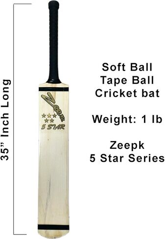 Cricket Bat Net Practice Tennis Ball Tape Soft Ball Hand Made Kashmir Willow Wood Full Size Adult 5 Star Series by Zeepk in Saudi Arabia
