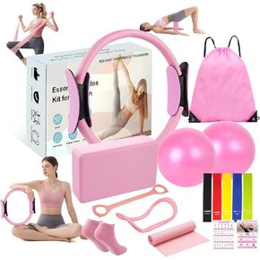 Pilates Kit for Women, Home Pilates Equipment Set with Pilates Ring and 2 Ball, 5 Resistance Bands, Yoga Block,Full Body Core & Flexibility Training,14-in-1 Portable Durable At Home Pilates Kit in Kuwait