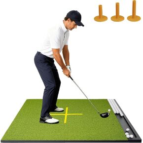 Golf Hitting Mat with Ball Tray, Stance Guide Cross-Line, 5x4ft & 6x4ft, 26mm & 31mm Thickness Green Turf Practice Mats for Indoor Outdoor, for Men, Dad, Husband & Golf Lovers in Saudi Arabia