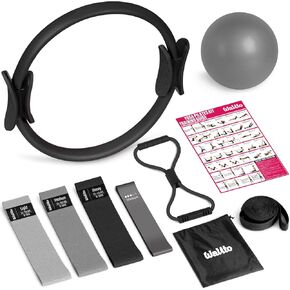 WALITO Pilates Ring Set for Women, Home Pilates Equipment Kit with Resistance Bands, Figure 8 Workout Bands, Magic Circle, Mini Ball, Compact Toning Fitness Essentials Starter Set Accessories Gift in Kuwait