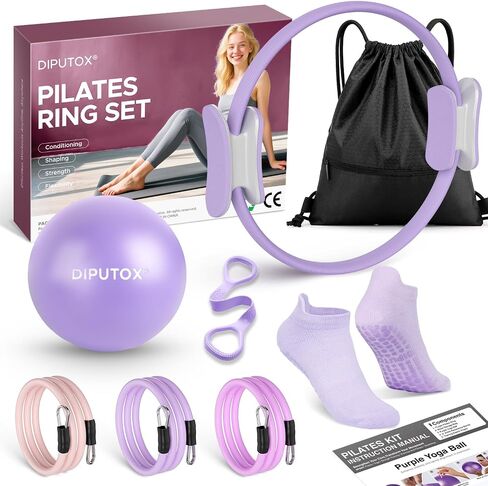Pilates Ring Kit for Women, Pilates Equipment Accessories, Home Workout Set with Magic Circle, Mini Exercise Ball, Ankle Resistance Bands & Yoga Socks, for Fitness, Toning & Better Me Gifts in Saudi Arabia