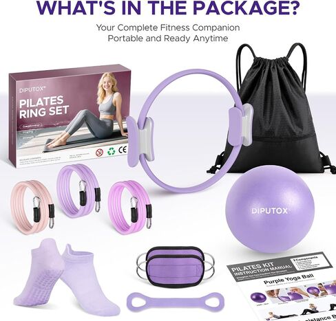 Pilates Ring Kit for Women, Pilates Equipment Accessories, Home Workout Set with Magic Circle, Mini Exercise Ball, Ankle Resistance Bands & Yoga Socks, for Fitness, Toning & Better Me Gifts in Saudi Arabia