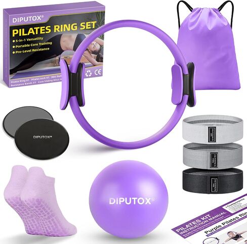 Pilates Ring Kit for Women, Pilates Equipment Accessories, Home Workout Set with Magic Circle, Mini Exercise Ball, Ankle Resistance Bands & Yoga Socks, for Fitness, Toning & Better Me Gifts in Saudi Arabia