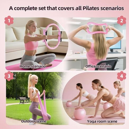 Pilates Kit for Women, Home Pilates Equipment Set with Pilates Ring and 2 Ball, 5 Resistance Bands, Yoga Block,Full Body Core & Flexibility Training,14-in-1 Portable Durable At Home Pilates Kit in Kuwait