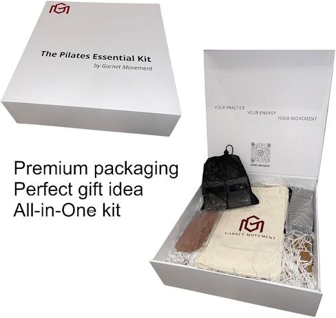 Home Pilates Essentials Kit 9 pcs. Pilates Ring Fitness Trainer, Ankle/Wrist Weights, Resistance Bands, Tote Bag, Grip Socks. Home or Gym/Studio Use. *MAT NOT Included* in Saudi Arabia
