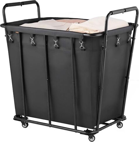 VEVOR Laundry Cart, Rolling Grocery Utility Cart with Waterproof Liner & Swivel Wheels, 260 LBS Large Load Capacity, Heavy Duty Shopping Basket for Laundry, Shopping, Camping, Grocery, Luggage, Black in Saudi Arabia