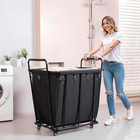 VEVOR Laundry Cart, Rolling Grocery Utility Cart with Waterproof Liner & Swivel Wheels, 260 LBS Large Load Capacity, Heavy Duty Shopping Basket for Laundry, Shopping, Camping, Grocery, Luggage, Black in Saudi Arabia