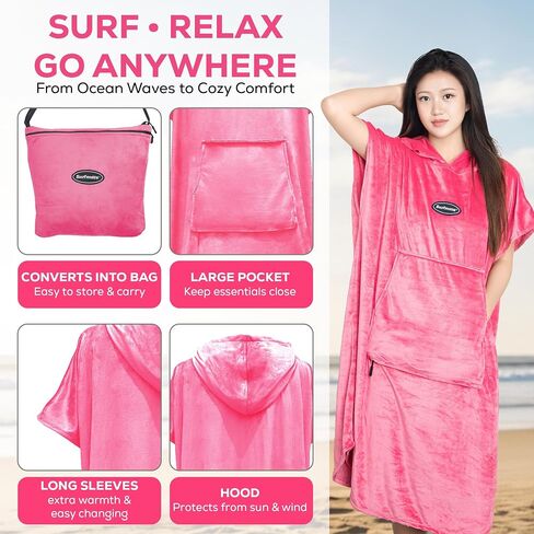 Quick-dry microfiber Surf Poncho Towel with hood & pocket. Converts to a shoulder bag. Ideal for beach, surfing & swimming in Saudi Arabia