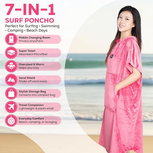 Quick-dry microfiber Surf Poncho Towel with hood & pocket. Converts to a shoulder bag. Ideal for beach, surfing & swimming in Saudi Arabia