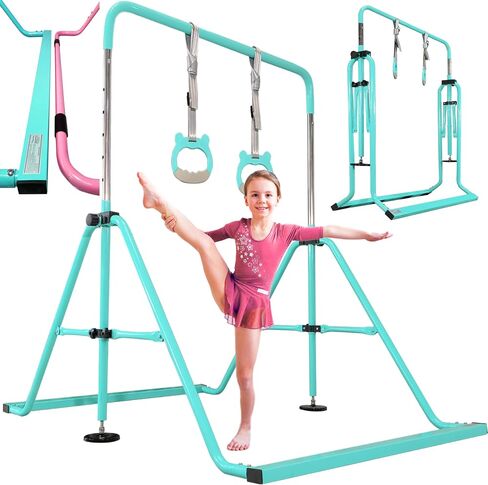 PreGymnastic Folding Gymnastics Bar with Rings, Foldable Kip Bar with Sturdier Base, Training Bar for Kids Ages 3-10, Horizontal Bar, Home Gym Equipment for Boy Girl in Saudi Arabia