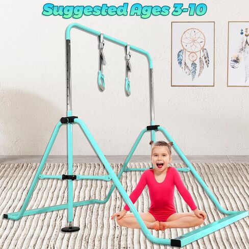PreGymnastic Folding Gymnastics Bar with Rings, Foldable Kip Bar with Sturdier Base, Training Bar for Kids Ages 3-10, Horizontal Bar, Home Gym Equipment for Boy Girl in Saudi Arabia