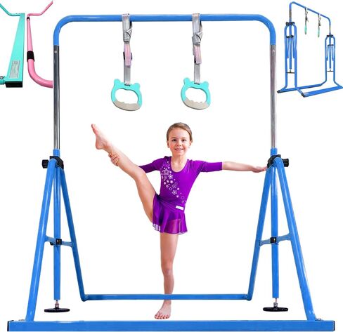 PreGymnastic Folding Gymnastics Bar with Rings, Foldable Kip Bar with Sturdier Base, Training Bar for Kids Ages 3-10, Horizontal Bar, Home Gym Equipment for Boy Girl in Saudi Arabia