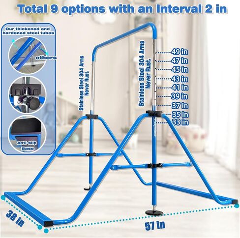 PreGymnastic Folding Gymnastics Bar with Rings, Foldable Kip Bar with Sturdier Base, Training Bar for Kids Ages 3-10, Horizontal Bar, Home Gym Equipment for Boy Girl in Saudi Arabia