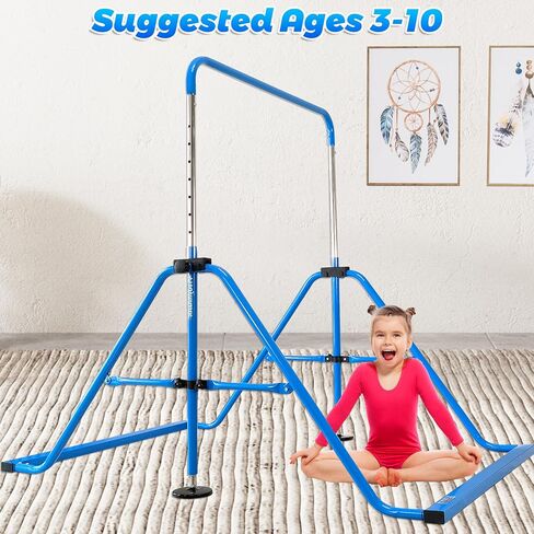 PreGymnastic Folding Gymnastics Bar with Rings, Foldable Kip Bar with Sturdier Base, Training Bar for Kids Ages 3-10, Horizontal Bar, Home Gym Equipment for Boy Girl in Saudi Arabia