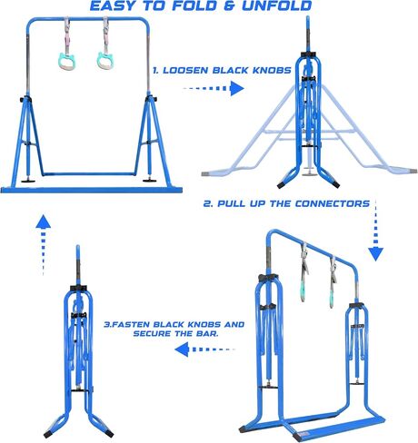 PreGymnastic Folding Gymnastics Bar with Rings, Foldable Kip Bar with Sturdier Base, Training Bar for Kids Ages 3-10, Horizontal Bar, Home Gym Equipment for Boy Girl in Saudi Arabia