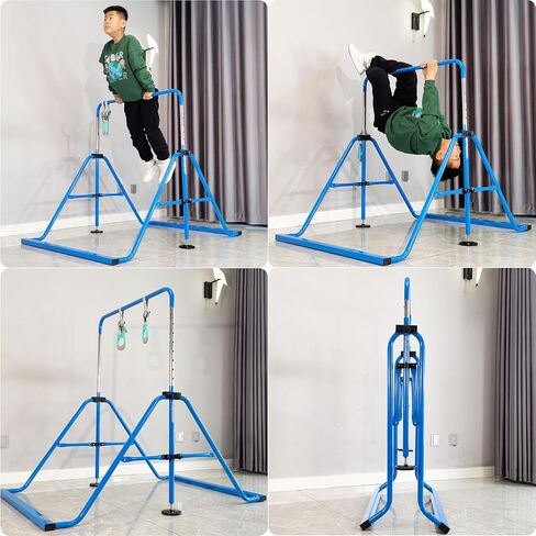 PreGymnastic Folding Gymnastics Bar with Rings, Foldable Kip Bar with Sturdier Base, Training Bar for Kids Ages 3-10, Horizontal Bar, Home Gym Equipment for Boy Girl in Saudi Arabia