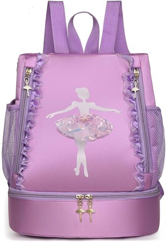 Ballet Dance Backpack with Separate Shoe Compartment,Ballet Dance Bag,Ballerina bag for Dancer, Small Duffle Bag for Girl (Purple) in Saudi Arabia