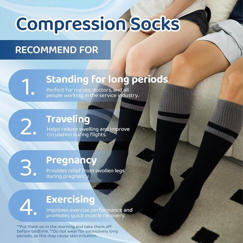 Thick Bamboo Viscose Compression Socks for Men Women (3 Pairs) 20-30 mmHg Non-Slip Knee High Support for Daily in Kuwait