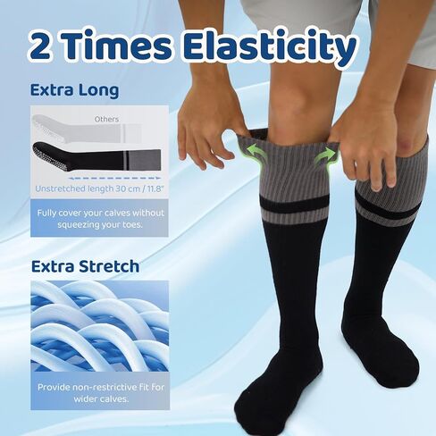 Thick Bamboo Viscose Compression Socks for Men Women (3 Pairs) 20-30 mmHg Non-Slip Knee High Support for Daily in Kuwait