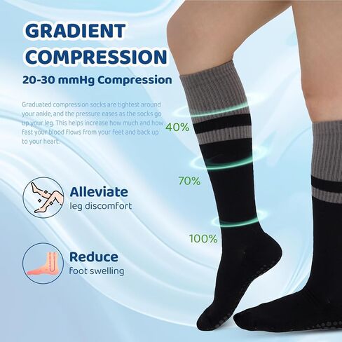 Thick Bamboo Viscose Compression Socks for Men Women (3 Pairs) 20-30 mmHg Non-Slip Knee High Support for Daily in Kuwait