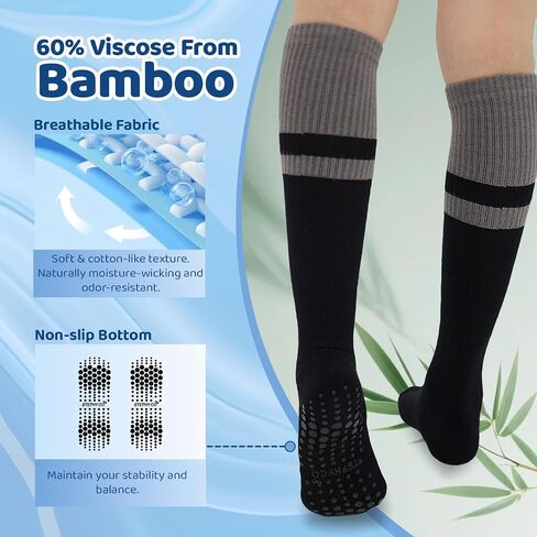 Thick Bamboo Viscose Compression Socks for Men Women (3 Pairs) 20-30 mmHg Non-Slip Knee High Support for Daily in Kuwait