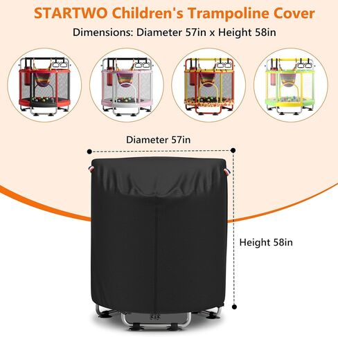غطاء ترامبولين للأطفال من STARTWO، غطاء ترامبولين مقاوم للماء خارجي عالي التحمل 600D مع عمود للجسم، مناسب لترامبولين مستدير للأطفال مقاس 55 بوصة، مقاوم للأشعة فوق البنفسجية والرياح، أسود in Kuwait