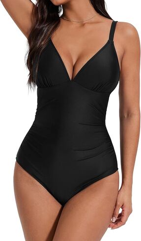 SUUKSESS Women Tummy Control One Piece Swimsuit Sexy V Neck Push Up Bathing Suit in Saudi Arabia