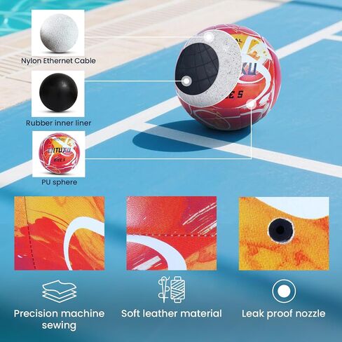 Official Size 5 Volleyball, Soft Touch Waterproof PU Leather Cover & Reinforced Rubber Bladder - for Indoor, Outdoor, Pool, Beach - Includes Air Pump & Inflation Needle in Saudi Arabia