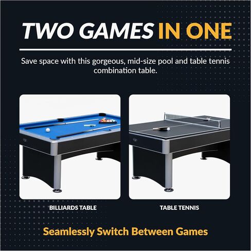 Hathaway Maverick 7 Foot Pool Table with Table Tennis Top – with Accessories for Both Games – Space-Saving Ping Pong and Pool Table Combo for Families – Matte Black Finish in Saudi Arabia
