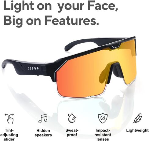 نظارات شمسية ذكية من Chamelo Music Shield - إطار أبيض غير لامع، عدسات دخانية | نظارات بلوتوث مفتوحة الأذن للرجال والنساء مع تحكم إلكتروني في اللون، مقاومة للعرق، نظارات رياضية، حماية من الأشعة فوق البنفسجية بنسبة 100% in Kuwait