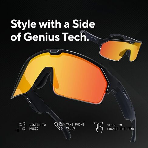 نظارات شمسية ذكية من Chamelo Music Shield - إطار أبيض غير لامع، عدسات دخانية | نظارات بلوتوث مفتوحة الأذن للرجال والنساء مع تحكم إلكتروني في اللون، مقاومة للعرق، نظارات رياضية، حماية من الأشعة فوق البنفسجية بنسبة 100% in Kuwait