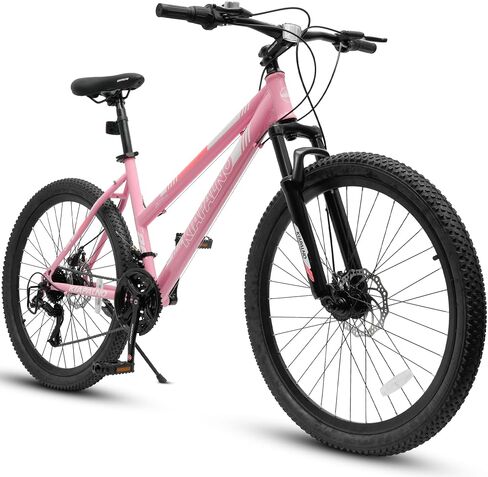24 26 Inch Women Girls Mountain Bike, Disc/V Brakes 21 Speeds Women Bike, Sturdy Steel Frame and Suspension Fork, Stylish Adult and Teens Bicycle for Urban Trail Snow Commuter in Kuwait