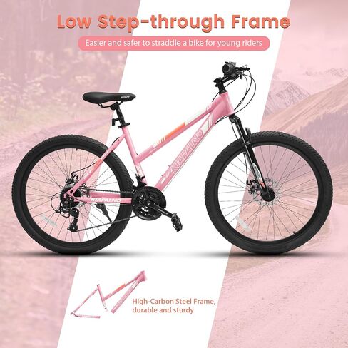 24 26 Inch Women Girls Mountain Bike, Disc/V Brakes 21 Speeds Women Bike, Sturdy Steel Frame and Suspension Fork, Stylish Adult and Teens Bicycle for Urban Trail Snow Commuter in Kuwait